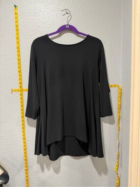 Alfani Black Swing Tunic Top 3/4 Sleeve High Low Hem Size Medium
